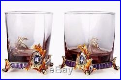 SET OF 2 RoRo Enameled Whiskey Rocks Glasses, Bohemian & Swarovski Crystal Art