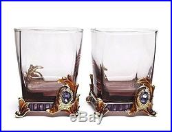 SET OF 2 RoRo Enameled Whiskey Rocks Glasses, Bohemian & Swarovski Crystal Art