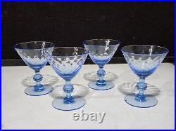 SET OF 4- RARE Fry Depression FRY17-11 BLUE OPTIC 4 Champagne Cocktail Glasses