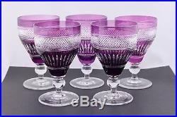 Set Of 5 Antique Amethyst Overlay Cut To Clear Glass Water Goblets Mint