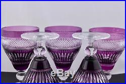 Set Of 5 Antique Amethyst Overlay Cut To Clear Glass Water Goblets Mint
