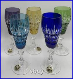 SET OF 5 BLEIKRISTALL HANDGESCHLIFFEN CUT TO CLEAR CRYSTAL CHAMPAGNE Colored