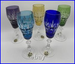 SET OF 5 BLEIKRISTALL HANDGESCHLIFFEN CUT TO CLEAR CRYSTAL CHAMPAGNE Colored
