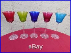 Set Of 5 Multi Colored St Louis Crystal Apollo Hock Goblets New