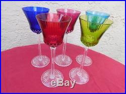 Set Of 5 Multi Colored St Louis Crystal Apollo Hock Goblets New