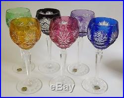 SET OF 6 Bohemian CUT CRYSTAL WINE GLASSES HOCK Mundgeblasen Echt Bleikristall