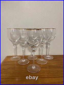 SET OF 6 Lenox Monroe Water Goblets Crystal Glass Gold Trim 8 1/2