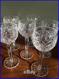 Set Of 6 Signed Waterford Crystal Hock Wine Glasses Clare Pattern