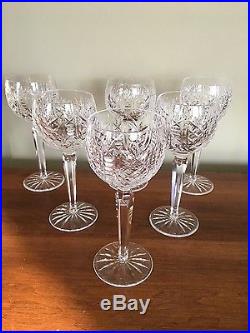 Set Of 6 Signed Waterford Crystal Hock Wine Glasses Clare Pattern