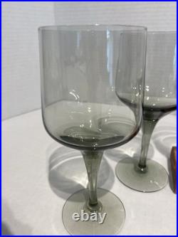 SET OF 8 MCM Orrefors Crystal Rhapsody Smoke Claret Wine Glasses 6 1/8 inches