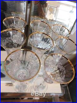 SET OF 8 MIKASA ANTIQUE LACE CRYSTAL 9 WATER WINE GOBLET GLASSES WithGOLD TRIM