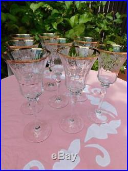 SET OF 8 MIKASA ANTIQUE LACE CRYSTAL 9 WATER WINE GOBLET GLASSES WithGOLD TRIM