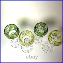 SET Sm Bohemian CZECH CUT TO CLEAR CRYSTAL Dessert Wine GLASSES Green Yellow 4