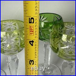 SET Sm Bohemian CZECH CUT TO CLEAR CRYSTAL Dessert Wine GLASSES Green Yellow 4