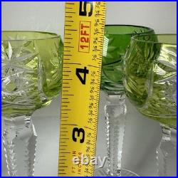 SET Sm Bohemian CZECH CUT TO CLEAR CRYSTAL Dessert Wine GLASSES Green Yellow 4
