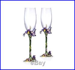 SET of 2 RORO Luxury Enameled Champagne Flutes, Bohemian Crystal + Swarovski