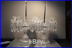 SET of 2 Waterford CRYSTAL DOUBLE ARM CANDELABRAS with Bobeches & Prisms Mint