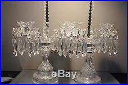 SET of 2 Waterford CRYSTAL DOUBLE ARM CANDELABRAS with Bobeches & Prisms Mint