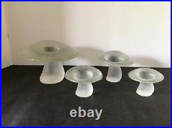 SET of 4 VIKING EPIC GLASS CRYSTAL SATIN FROSTED MUSHROOM JUMBO LARGE MED SMALL
