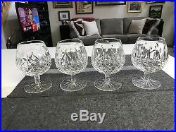 SET of 4 Waterford LISMORE CUT CRYSTAL 5 1/4 BRANDY SNIFTERS GLASSES Stems MINT