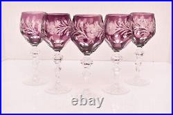 SET of 5 BOHEMIAN CZECH CUT TO CLEAR 7.75 WINE HOCKS GOBLETS CRYSTAL GLASSES