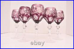 SET of 5 BOHEMIAN CZECH CUT TO CLEAR 7.75 WINE HOCKS GOBLETS CRYSTAL GLASSES