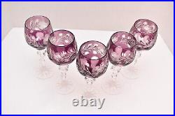 SET of 5 BOHEMIAN CZECH CUT TO CLEAR 7.75 WINE HOCKS GOBLETS CRYSTAL GLASSES