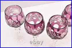 SET of 5 BOHEMIAN CZECH CUT TO CLEAR 7.75 WINE HOCKS GOBLETS CRYSTAL GLASSES