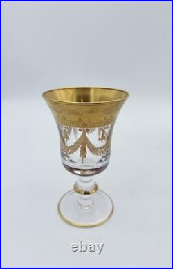SET of 6-Murano Medici FLARED WINE Etched Crystal Goblets/Glasses Gold Rim