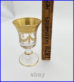 SET of 6-Murano Medici FLARED WINE Etched Crystal Goblets/Glasses Gold Rim