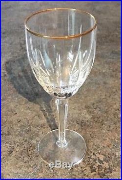 SET of EIGHT Lenox crystal pattern-cut gold-rim wine glasses
