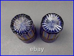 Saint St Louis Crystal France Rabat Blue Gold Gilded Tea Tumbles Glass Set Of 2