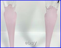 Sasaki Crystal AEGEAN Fluted Champagne 2 Pink FROSTED SHELL STEM Vtg Set 10 1/2