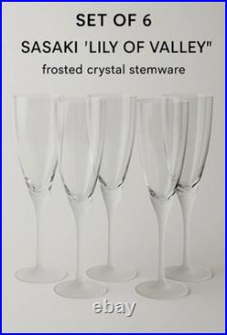 Sasaki Lily of the Valley Crystal Champagne Flutes 2 Pc Set Frosted Stems