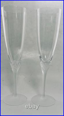 Sasaki Lily of the Valley Crystal Champagne Flutes 2 Pc Set Frosted Stems