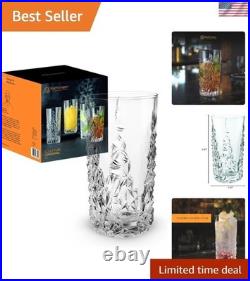 Sculpture 14 oz Long Drink Glasses Set of 4 Lead-Free Crystal Drinkware, St