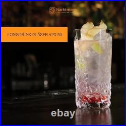 Sculpture 14 oz Long Drink Glasses Set of 4 Lead-Free Crystal Drinkware, St