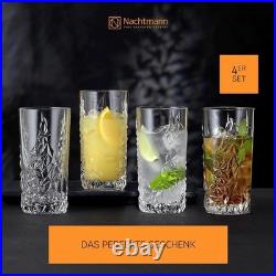 Sculpture 14 oz Long Drink Glasses Set of 4 Lead-Free Crystal Drinkware, St