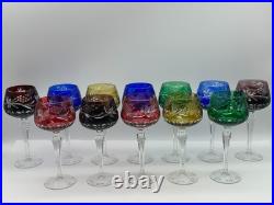 Set 12 Bohemian Cut to Clear Crystal Wine Hock Glasses Colored Grape Pattern 7.5