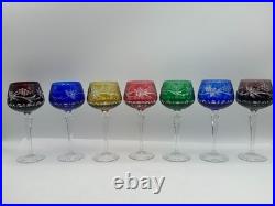 Set 12 Bohemian Cut to Clear Crystal Wine Hock Glasses Colored Grape Pattern 7.5