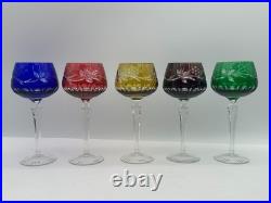 Set 12 Bohemian Cut to Clear Crystal Wine Hock Glasses Colored Grape Pattern 7.5
