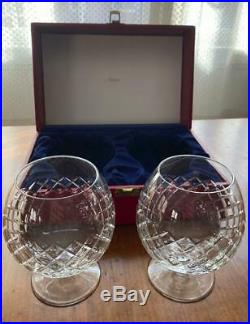 Set 2 Cartier 5.5 Crystal Brandy Cognac Snifters Red Box Blue Velvet Brierley