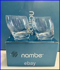Set 2 Nambe Crystal Tilt Double Old Fashioned Whiskey Glasses In OG Box #5876