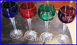 Set 4 AJKA Castile Albinka MULTI COLORED Cut Crystal Wine Goblets Glasses 8 1/4