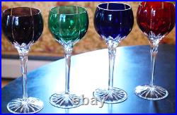 Set 4 AJKA Castile Albinka MULTI COLORED Cut Crystal Wine Goblets Glasses 8 1/4