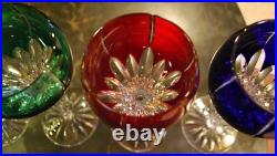Set 4 AJKA Castile Albinka MULTI COLORED Cut Crystal Wine Goblets Glasses 8 1/4