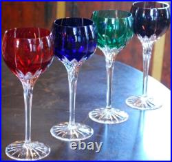 Set 4 AJKA Castile Albinka MULTI COLORED Cut Crystal Wine Goblets Glasses 8 1/4
