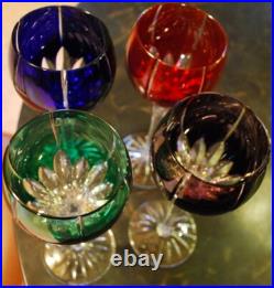 Set 4 AJKA Castile Albinka MULTI COLORED Cut Crystal Wine Goblets Glasses 8 1/4