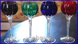 Set 4 AJKA Castile Albinka MULTI COLORED Cut Crystal Wine Goblets Glasses 8 1/4