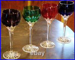 Set 4 AJKA Castile Albinka MULTI COLORED Cut Crystal Wine Goblets Glasses 8 1/4